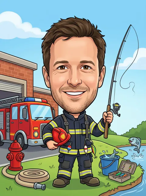 Feuerwehrmann, der gern angelt