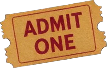 Yellow ADMIT ONE ticket sticker