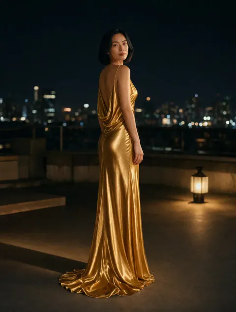 Gold gown rooftop