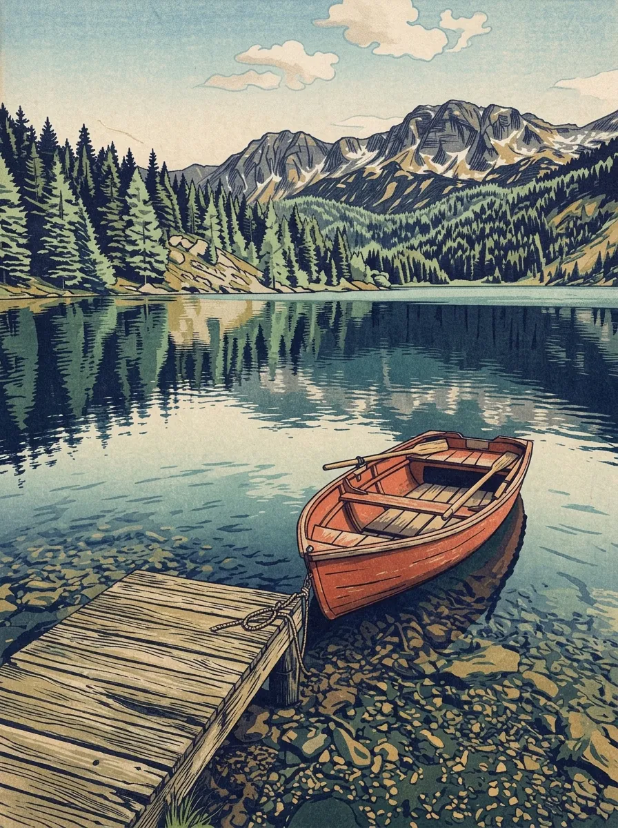 Bergsee, Ukiyo-e-Druck