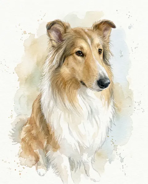 Collie a pelo lungo, acquerello