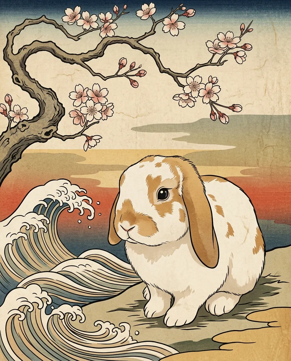 Coniglio ariete, stampa ukiyo-e