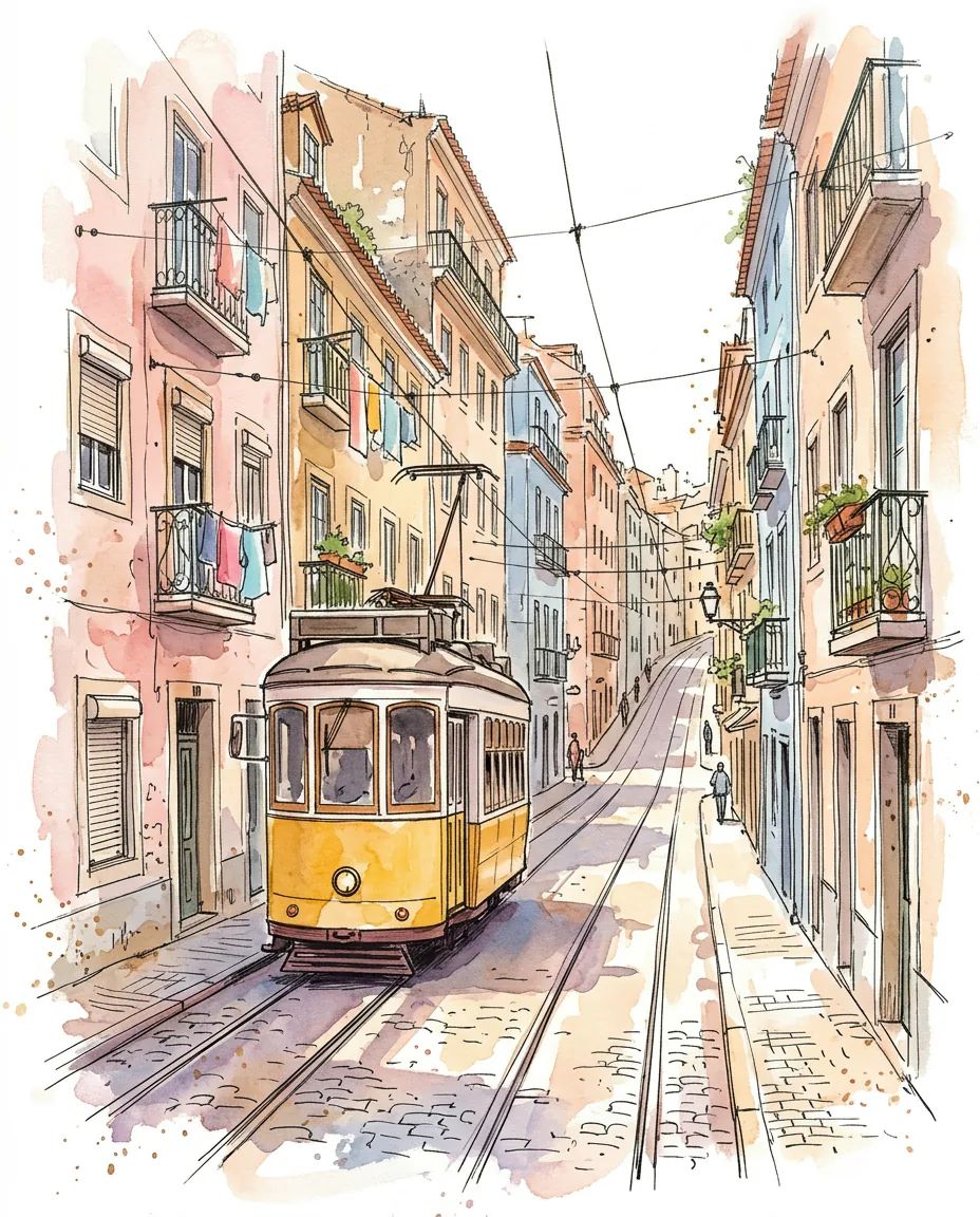 Watercolor Tram · Nano Banana 2.1で作成