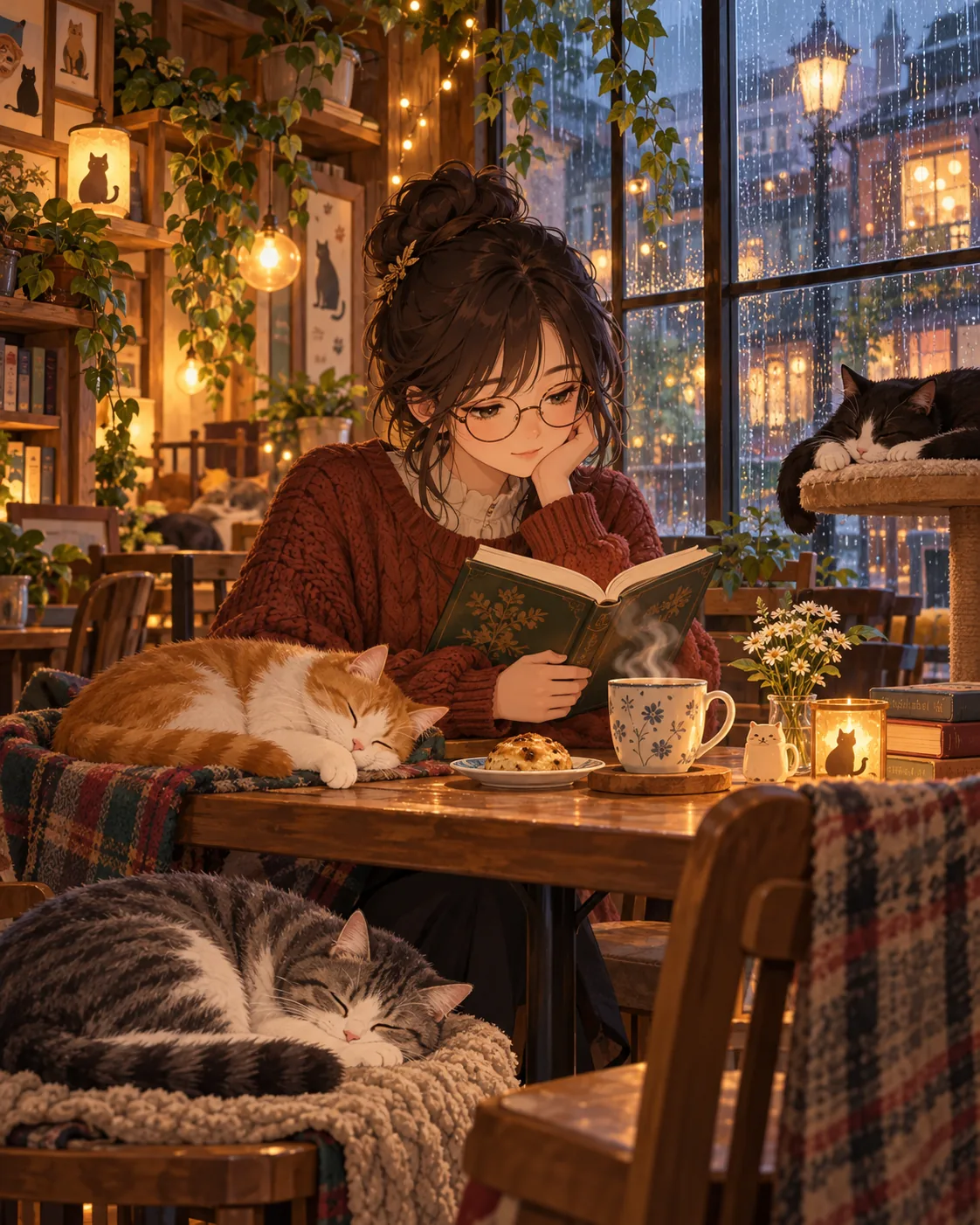 Rainy Cat Cafe, made with GPT Image 2.5 Sunburst