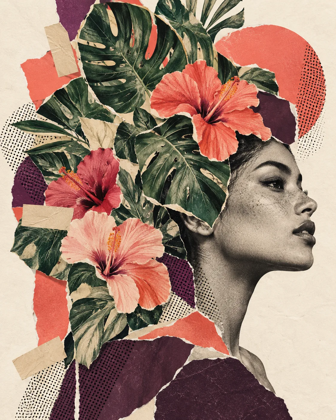 Tropical Collage Portrait, made with GPT Image 2.5 Sunburst