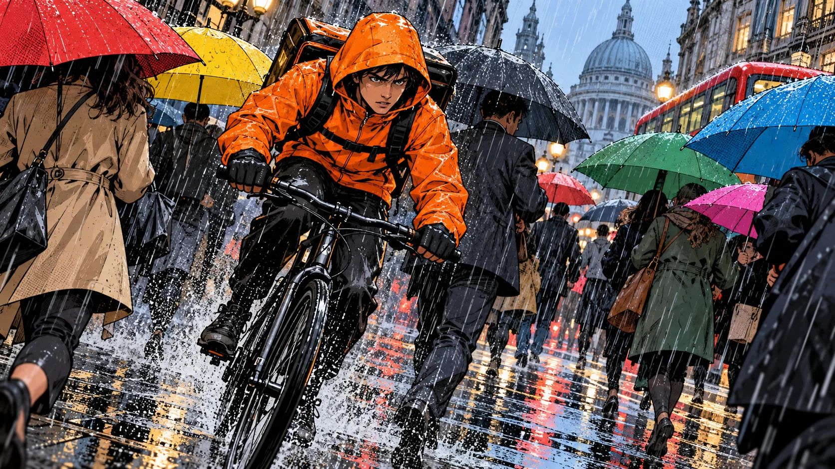 Rain Courier, made with GPT Image 2.5 Sunburst