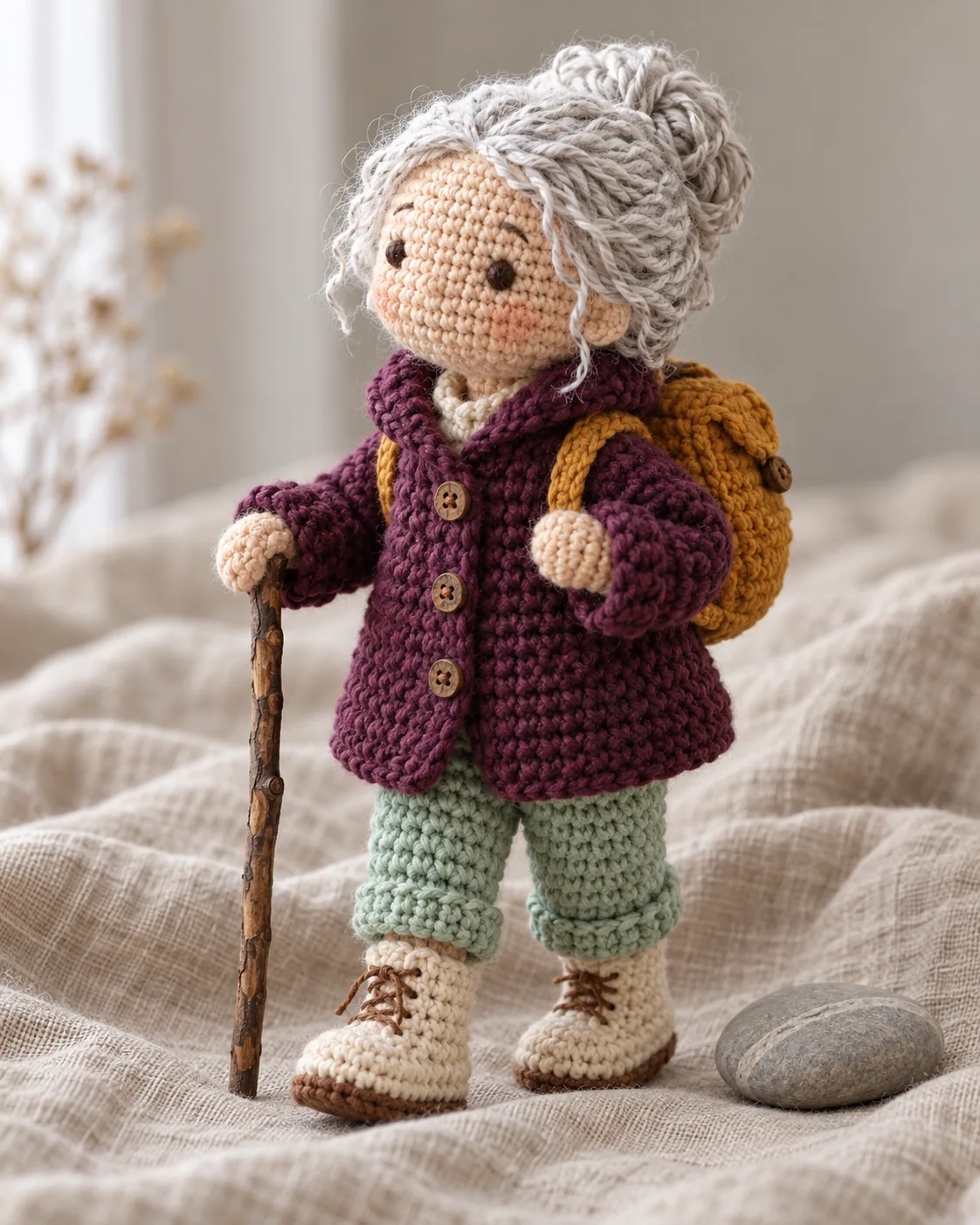 Crochet Mountain Doll, made with GPT Image 2.5 Sunburst