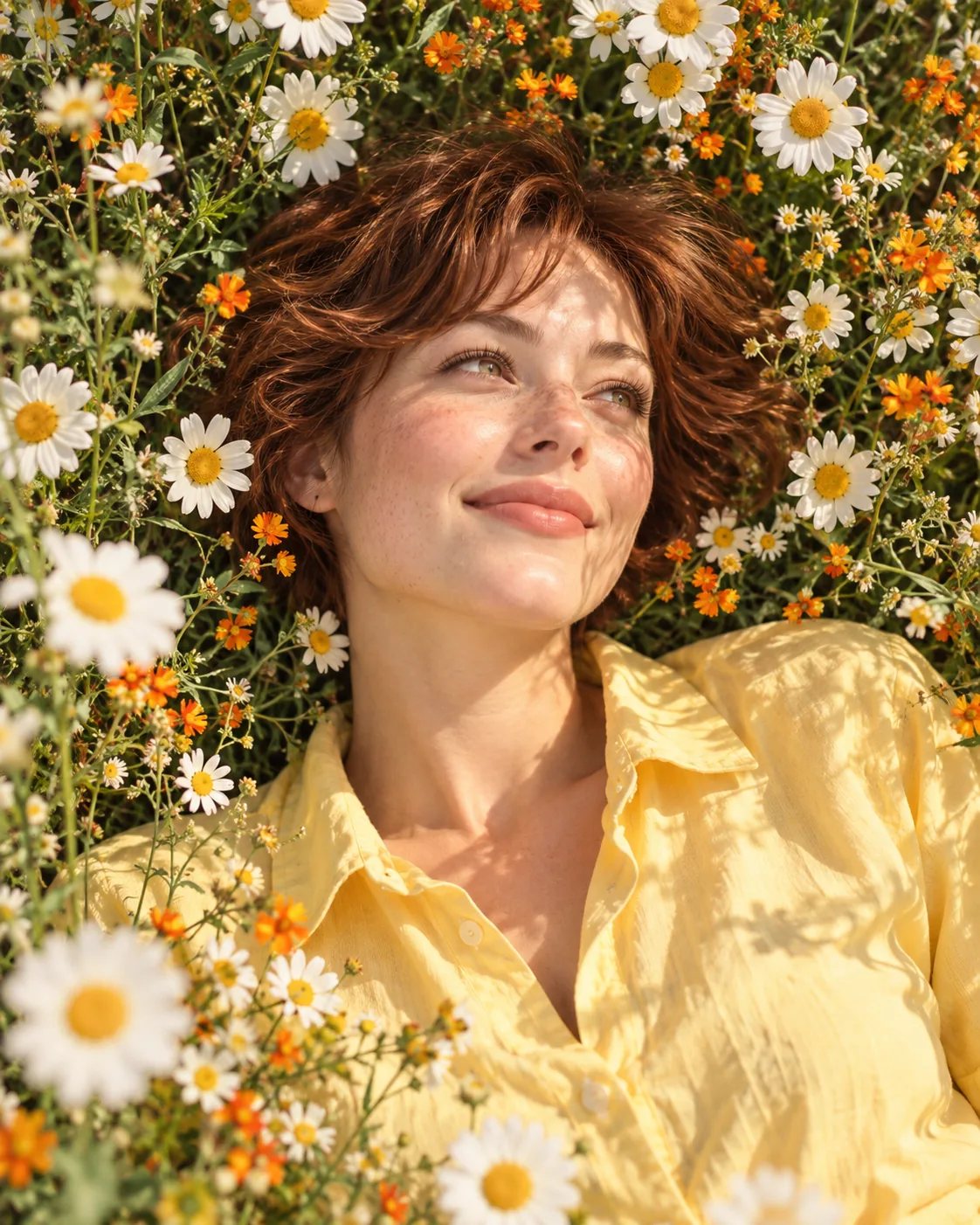 Lying in Daisies, made with GPT Image 2.5 Sunburst