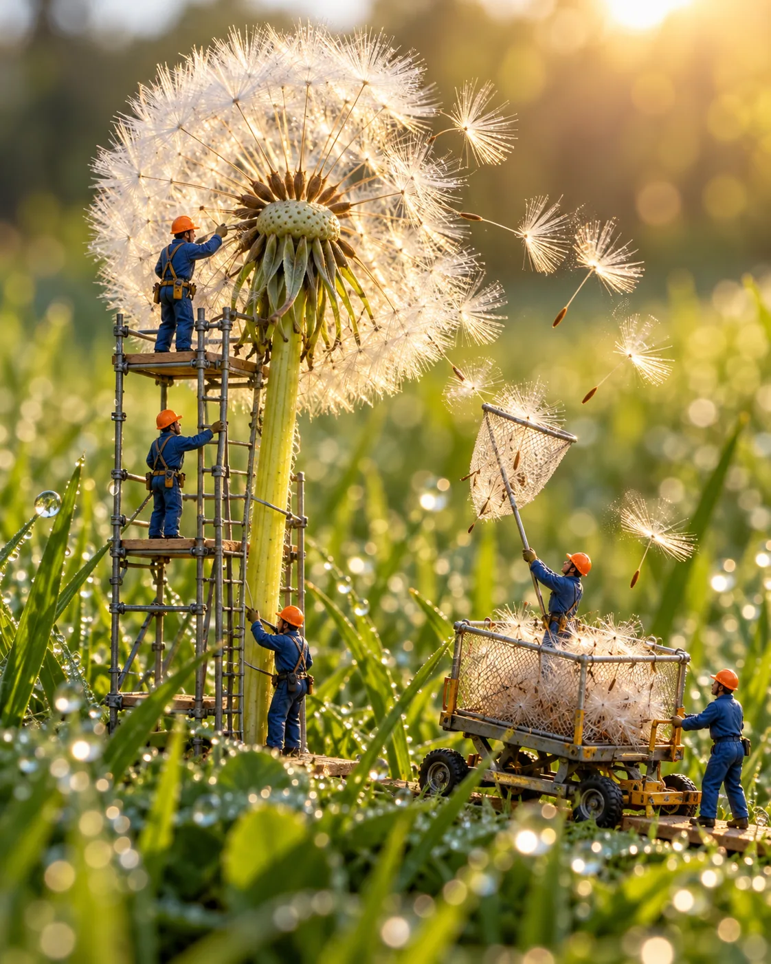 Dandelion Maintenance Crew, made with GPT Image 2.5 Sunburst