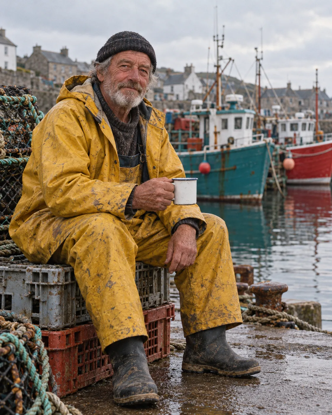 Harbor Fisherman, made with GPT Image 2.5 Sunburst