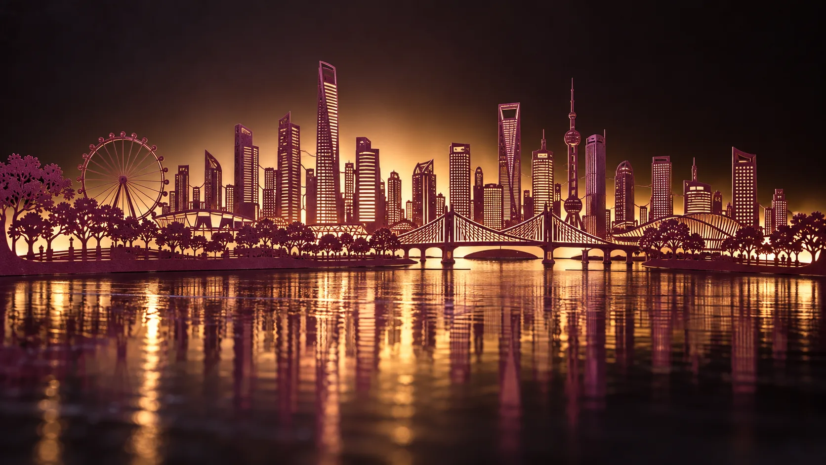 Foil Paper Skyline, made with GPT Image 2.5 Sunburst