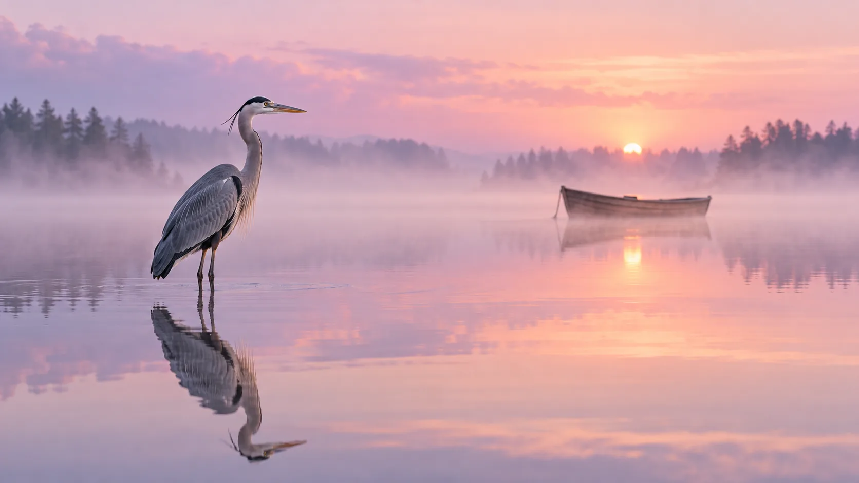 Heron on a Misty Lake, made with GPT Image 2.5 Sunburst