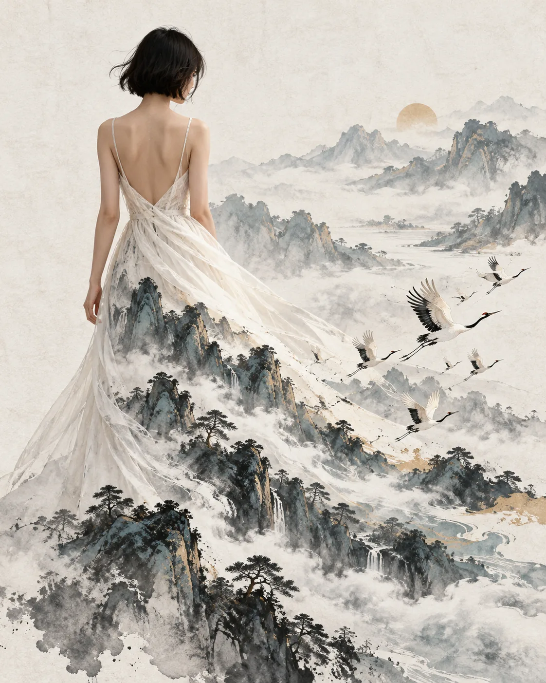 Ink Mountain Dress, made with GPT Image 2.5 Sunburst
