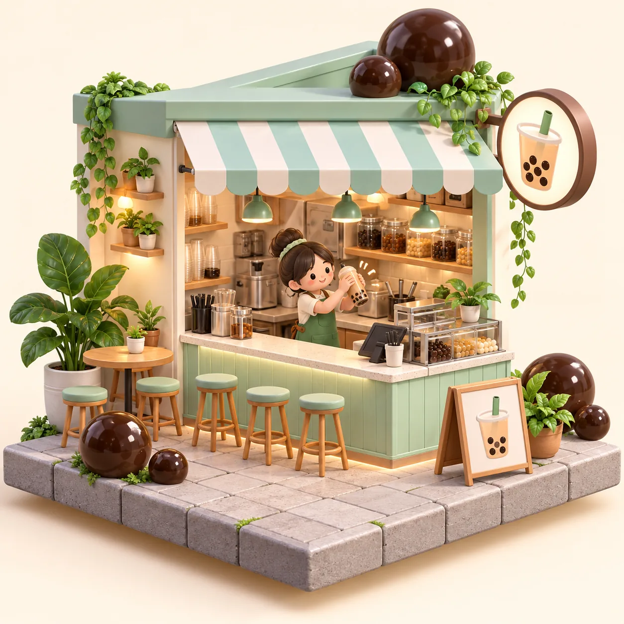Isometric Bubble Tea Shop, made with GPT Image 2.5 Sunburst