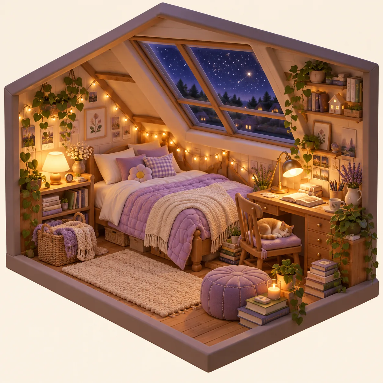 Isometric Cozy Bedroom, made with GPT Image 2.5 Sunburst
