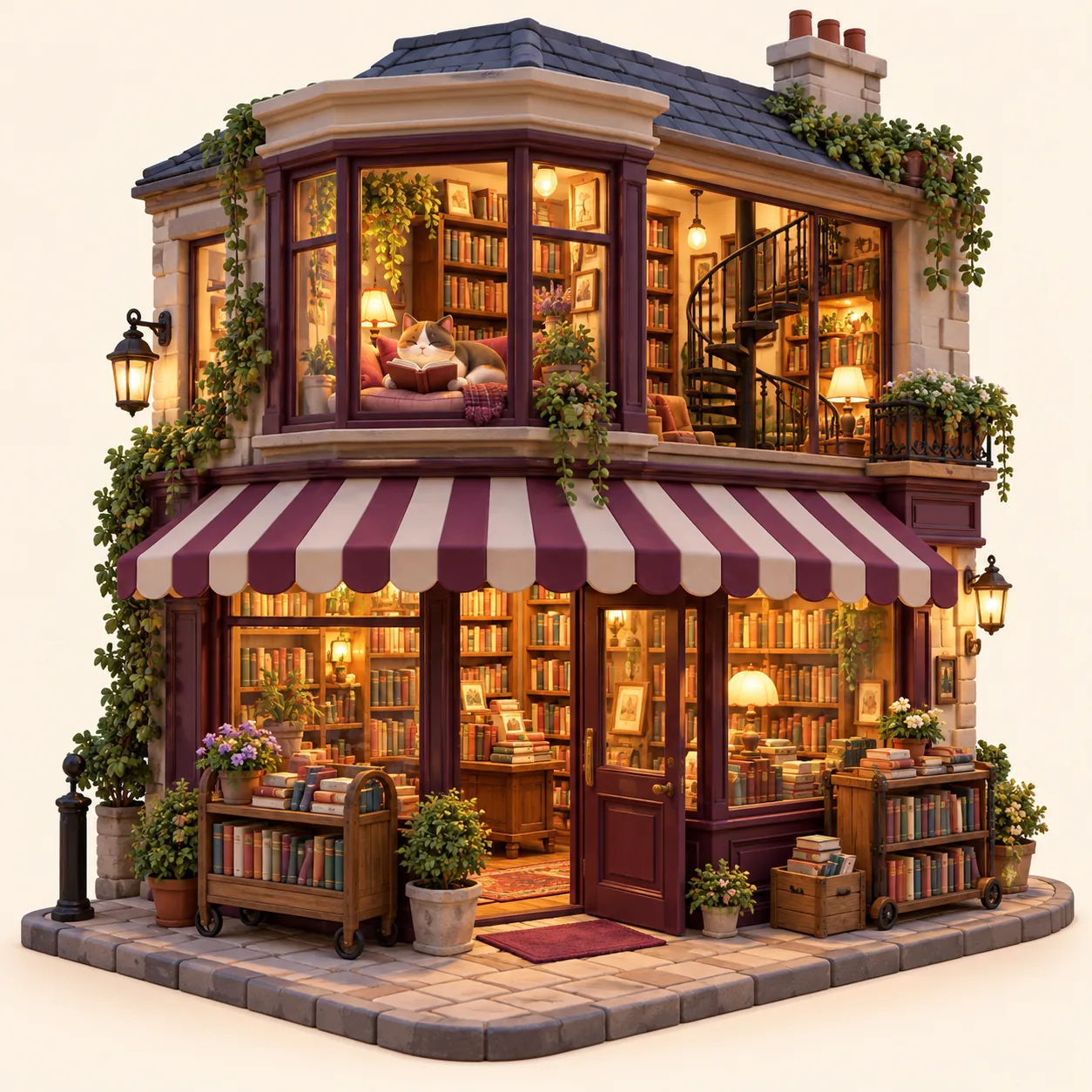 Isometric Bookshop, made with GPT Image 2.5 Sunburst