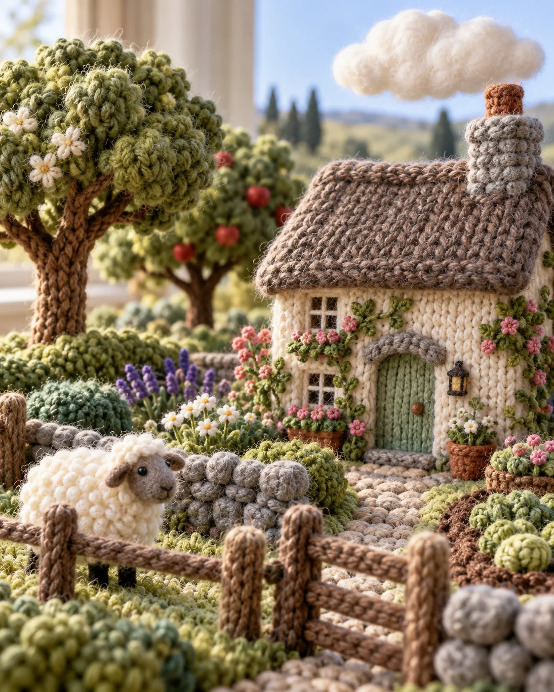 Knitted Cottage, made with GPT Image 2.5 Sunburst