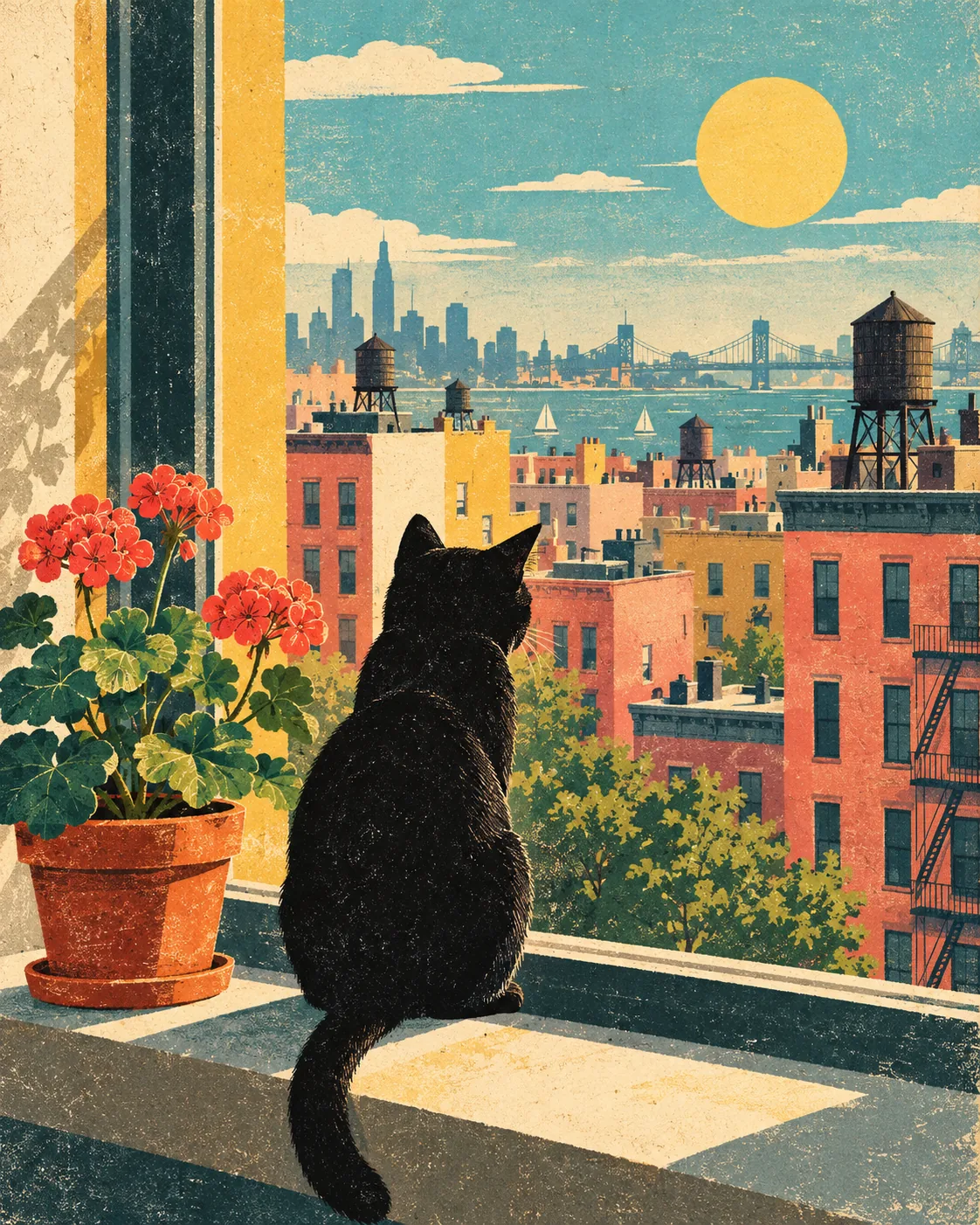 Windowsill Cat Print, made with GPT Image 2.5 Sunburst