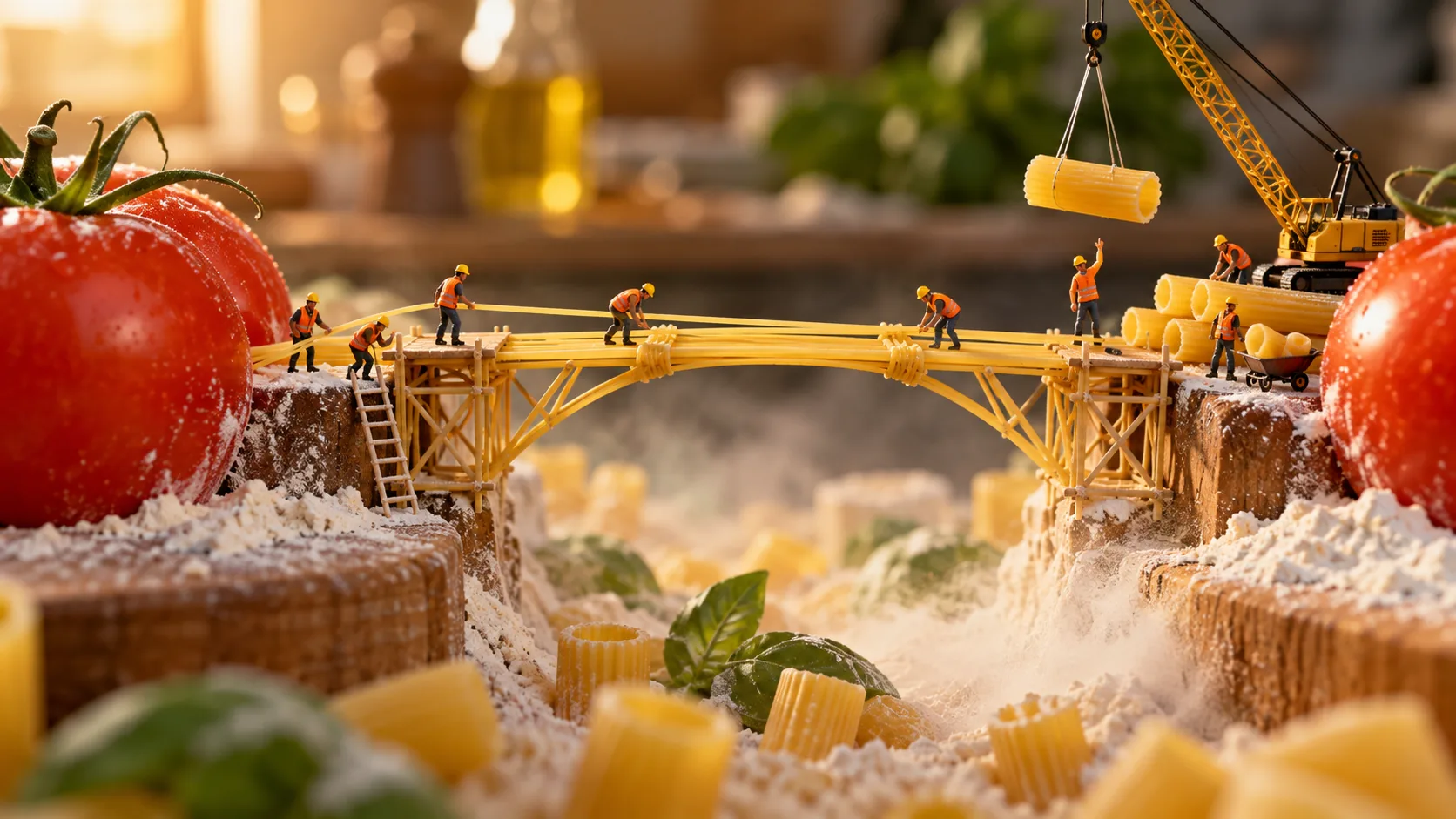 Pasta Factory Miniature, made with GPT Image 2.5 Sunburst