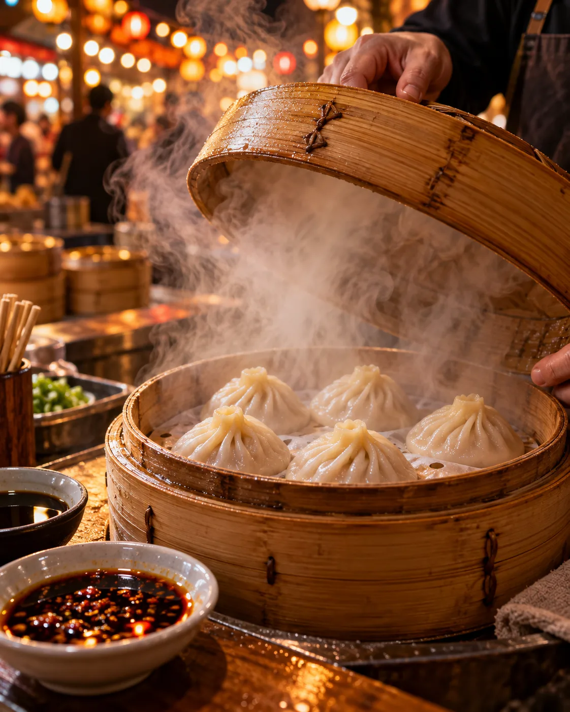 Night Market Dumplings, made with GPT Image 2.5 Sunburst