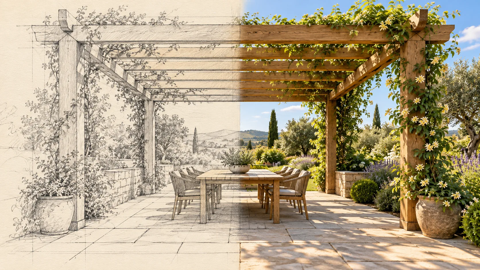 Pergola Pencil Transition, made with GPT Image 2.5 Sunburst