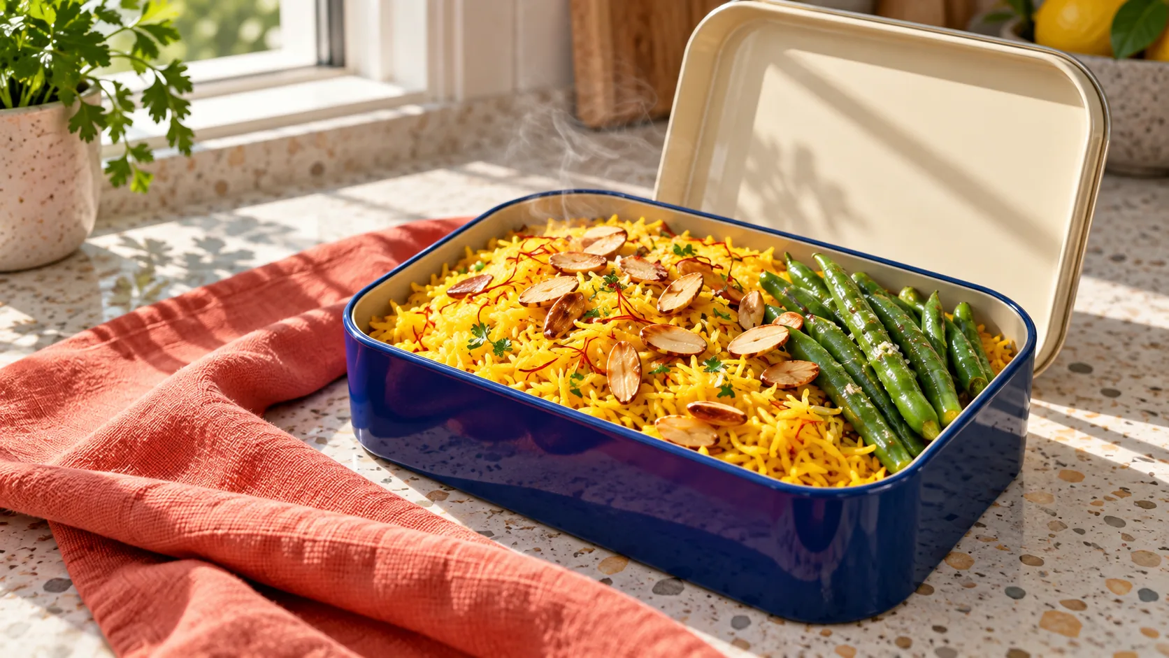 Saffron Rice Tin, made with GPT Image 2.5 Sunburst