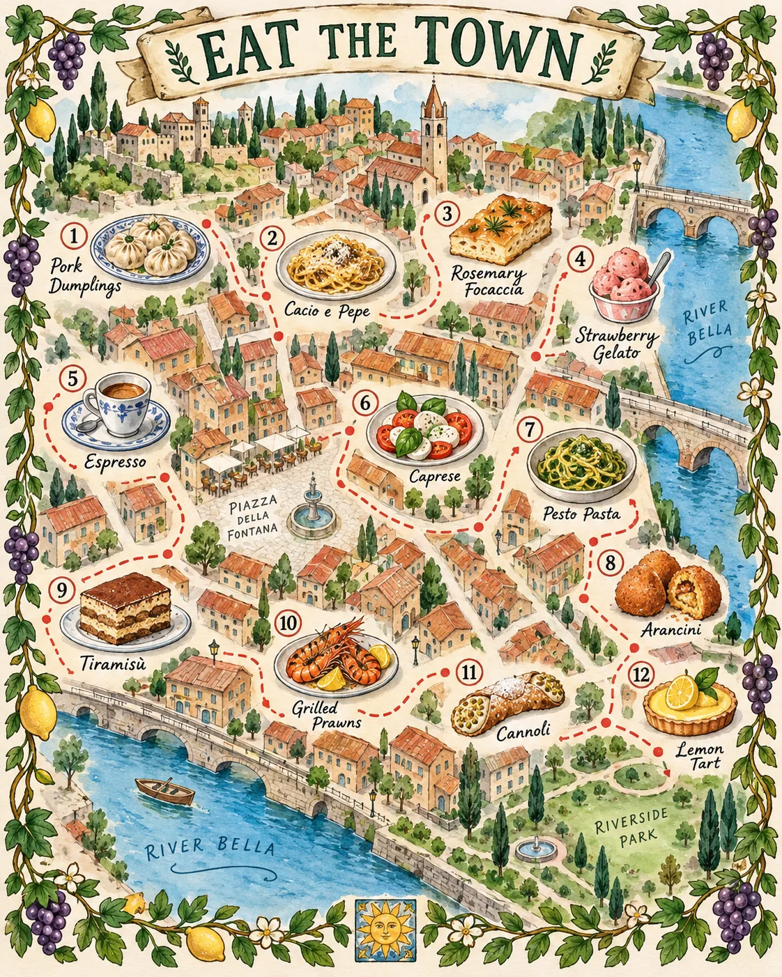 Food Walk Map, made with GPT Image 2.5 Sunburst