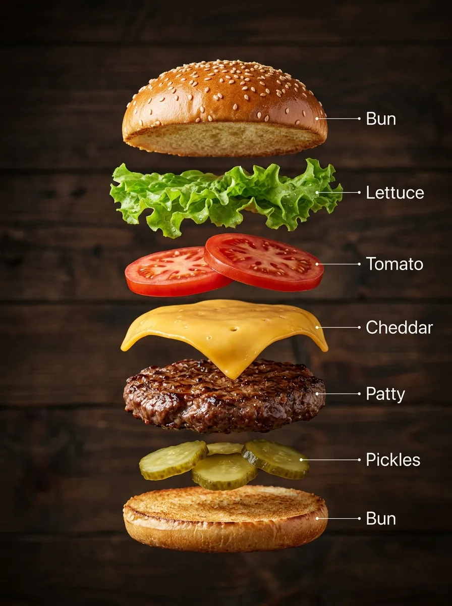 Exploded Food Stack, made with Nano Banana 2.1