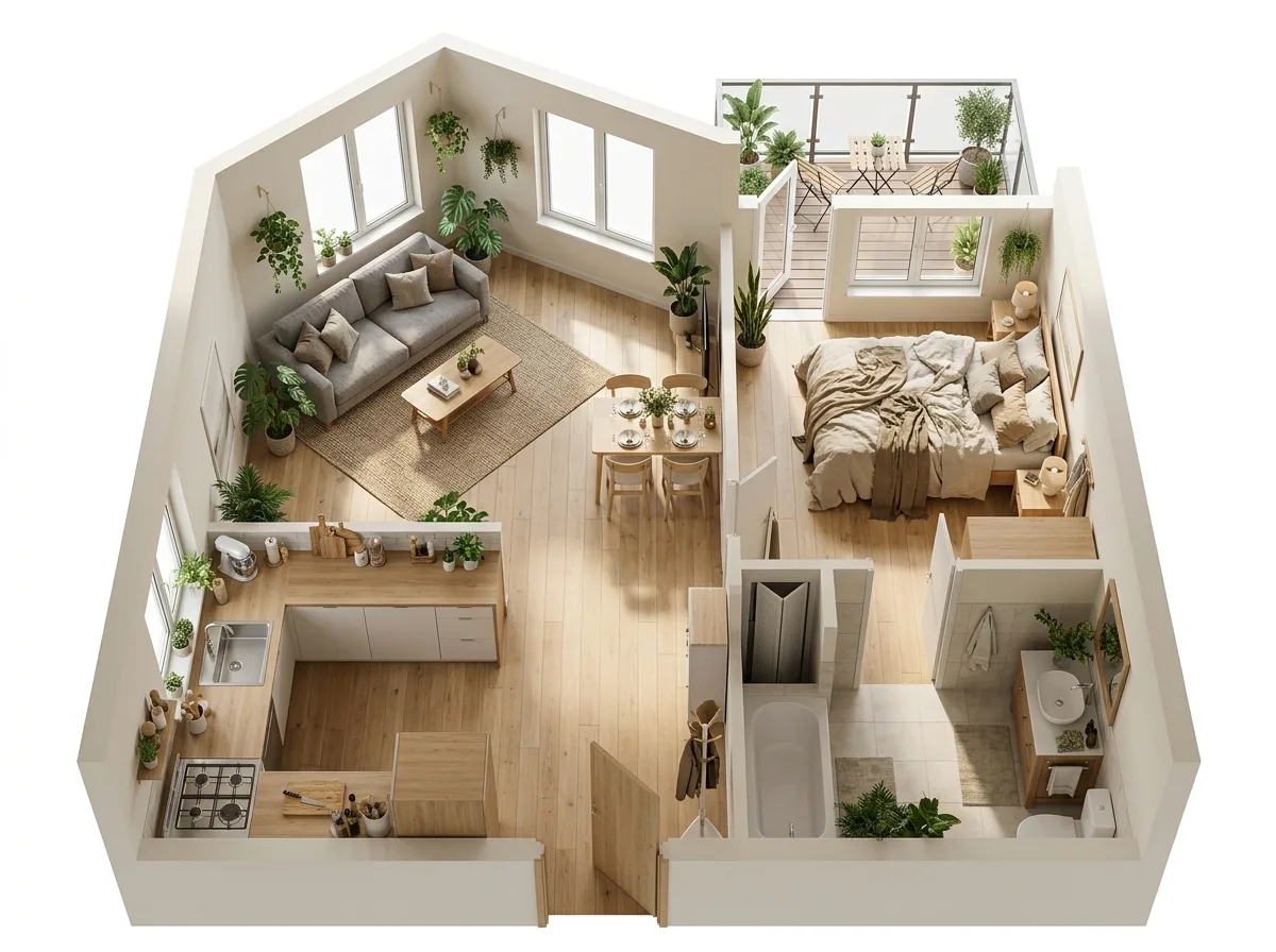 Floor Plan to 3D Render, made with Nano Banana 2.1