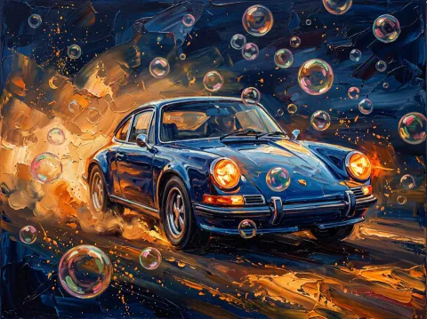 Impasto Classic Car and Bubbles