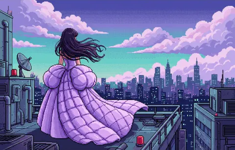 Retro Pixel Anime Rooftop
