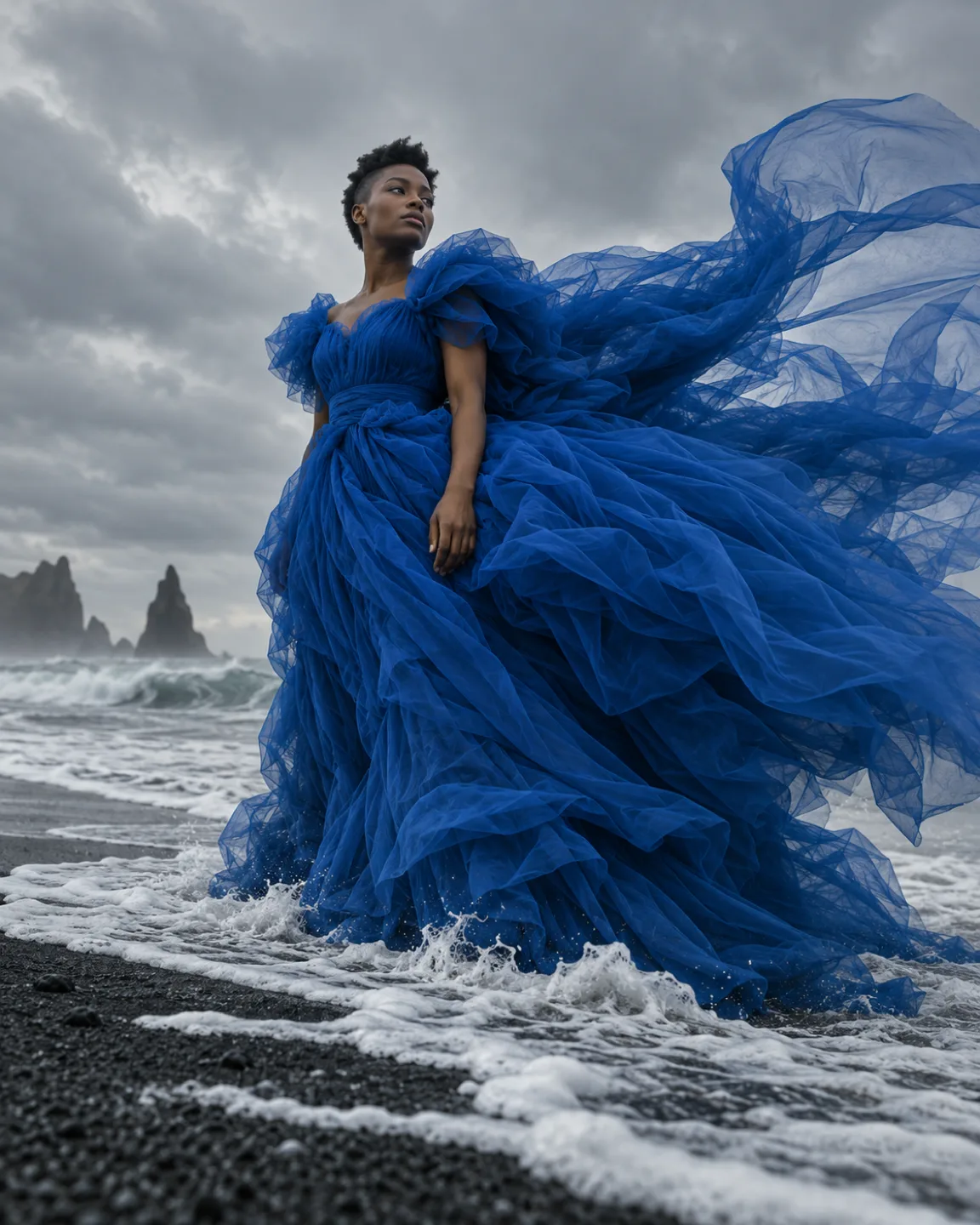Cobalt storm on black sand