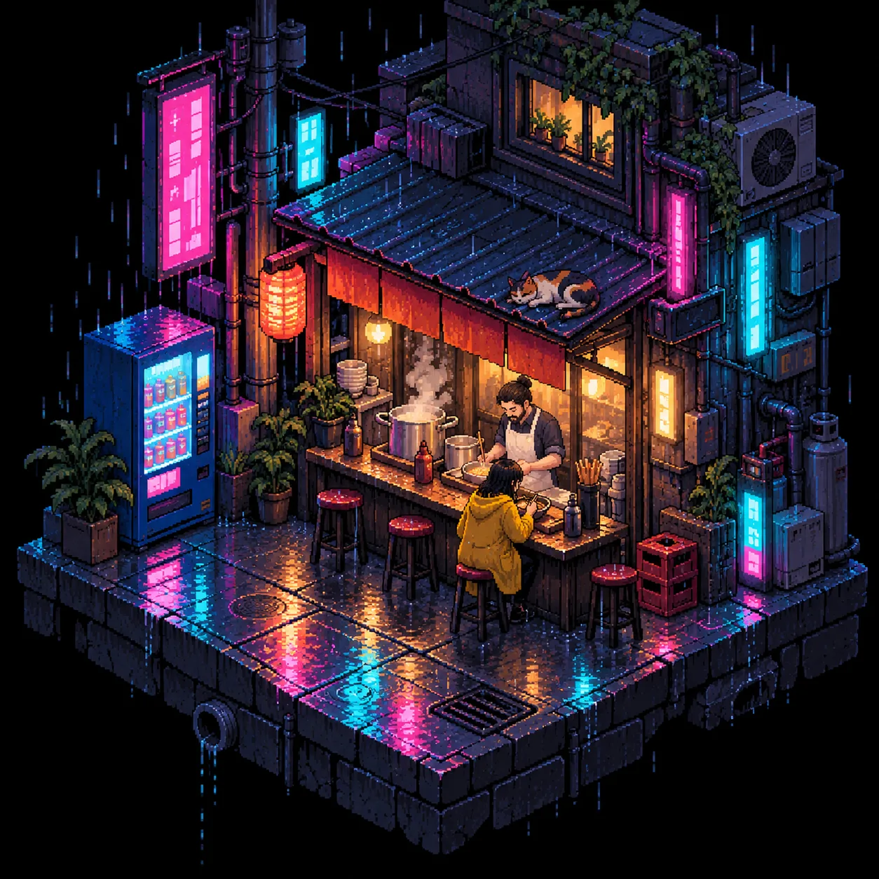 Rainy noodle stall